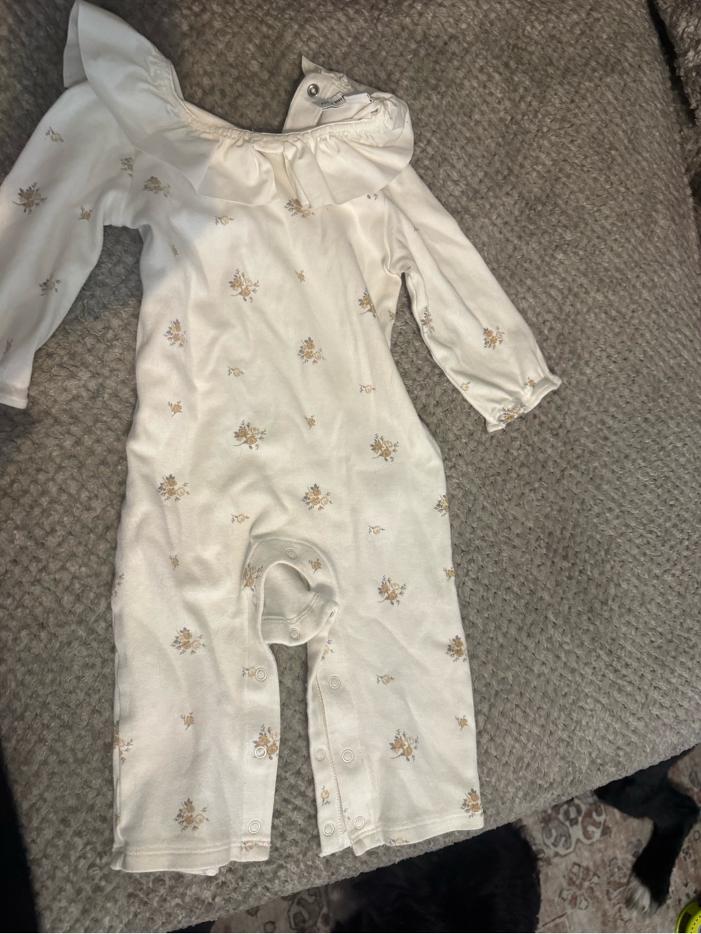 Janie and Jack Cream One-Piece with Tan Floral Ruffle Collar
